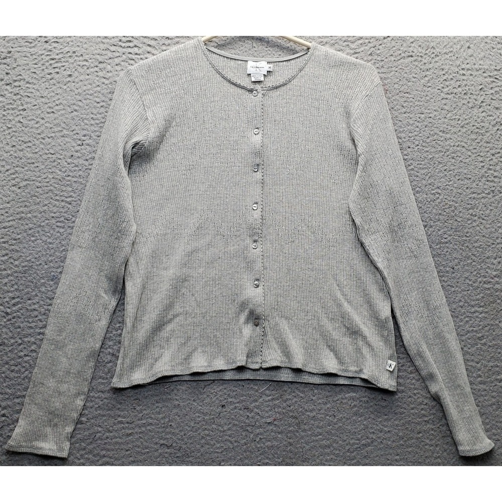 Calvin Klein Jeans Cardigan Sweater Womens Medium Gray Long Sleeve Button Front